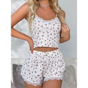 Soft Floral Print Top and Shorts Pajama Sleepwear Set